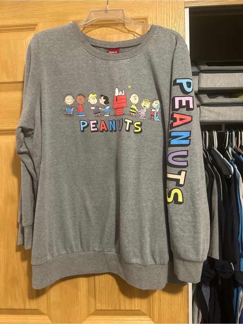 Peanuts Gray Crewneck Sweatshirt with Multicolor Character Graphic